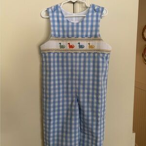Blue and White Gingham Bodysuit with Embroidered Trim